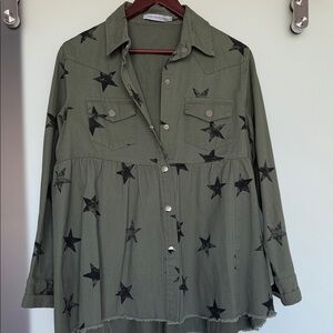 Like New Olive Green Star-Patterned Women's Jacket